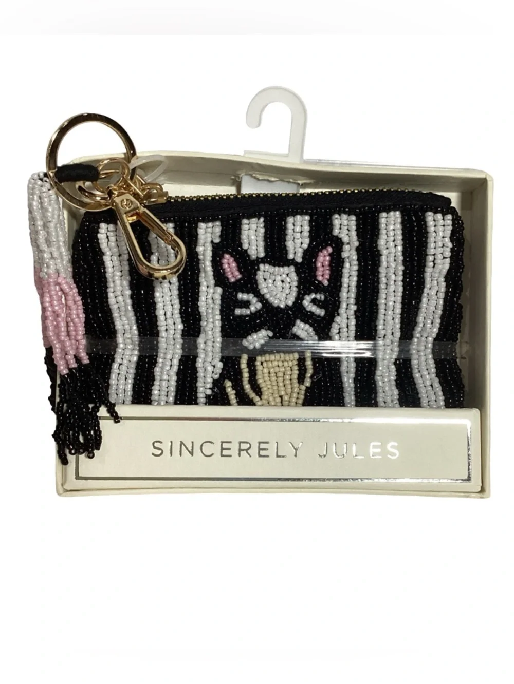Sincerely Jules French Boston Bull Puppy Dog Beaded Coin Bag Pouch w/ Tassel NEW